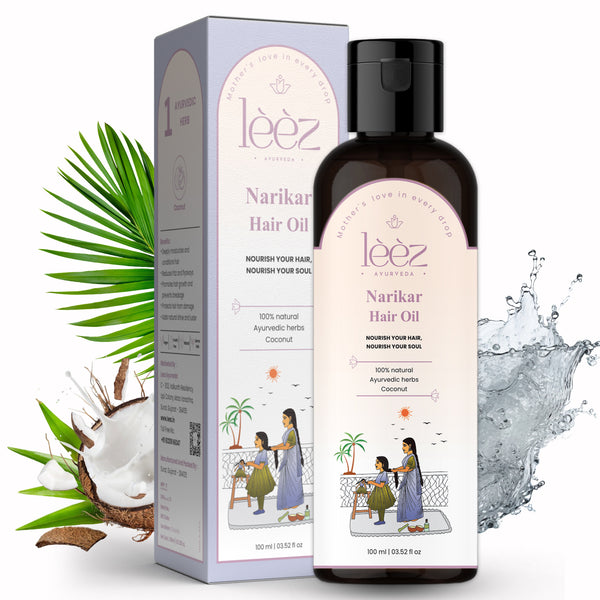 Leez Ayurveda Narikar Coconut Hair Oil | Deep Moisturization, Hair Growth & Natural Shine | 100% Ayurvedic & Chemical-Free | 100ml