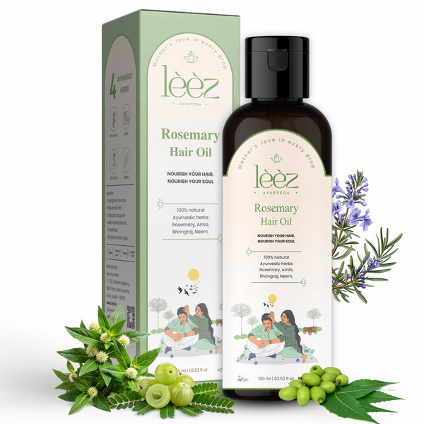Leez Ayurveda Rosemary Hair Oil for Hair Growth & Strength - 100ml | With Amla, Bhringraj & Neem | Reduces Hair Fall & Promotes Healthy Scalp | All Hair Types | Ayurvedic, Cruelty-Free